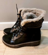 Czarne kozaki śniegowce CATWALK DEICHMANN 38 wiązane futerko zamsz