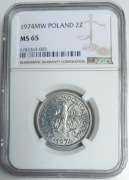2 zł złote 1974 r. NGC MS 65 piękny połysk menniczy