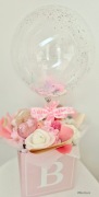 Flower Box z Balonem i Kwiatami Chrzciny Narodziny Baby Shower - Pink