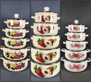 Garnki emaliowane, białe, różne wzory