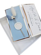 Kartka w pudełku ślub ślubna wesele błękit błękitna suszone kwiaty