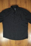 Koszula H&M r. XL 43/44 męska czarna w paski bawełna poliester kr rękaw 