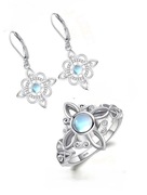 Kolczyki i pierścionek ze srebra S925 z kamieniem księżycowym 