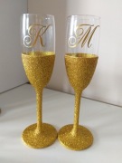 Zestaw kieliszki oszukane brokat złoty inicjały