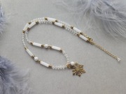 Kryształ górski, perły Swarovski, hematyt, stal - zimowy UNIKAT 