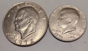 Zestaw 2 monet  amerykańskich z lat 70. XX wieku.