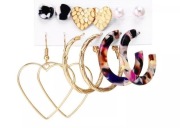 Kolczyki 6 Par Kolczyków Perły Złote Serca Koła