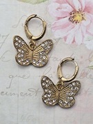 Motylki motyle złote kolczyki kryształki cyrkonie Fashion modne glamour