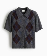 H&M__Sweter kardigan ciemnoszary  kr.rękaw kołnierzyk polo __S