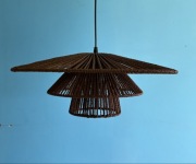 Rattanowa lampa wisząca brązowa styl BOHO ażurowa lampa