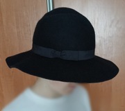 Warehouse Kapelusz typu Fedora filcowy wełniany czarny duże rondo Size one