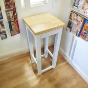 Taboret barowy hoker stołek prosty drewniany 80cm biały + sosna loft