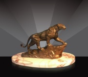 ARTHUR DUPAGNE. ART DECO. Rzeźba. Pantera na skale. 