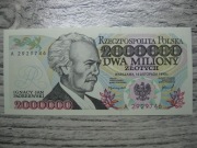 BANKNOT RP 2 MILIONY 2000000 ZŁOTYCH 1993 ROK SERIA A PADEREWSKI UNC