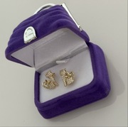 Złote kolczyki kotki z kokardką / błyszczące