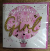 Kartka okolicznościowa z napisem "Welcome Baby Girl" (Witamy Dziewczynkę)