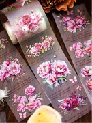 SCRAPBOOKING PAMIĘTNIK NAKLEJKI KOLOROWE RÓŻOWE KWIATY ROLKA 300 CM 