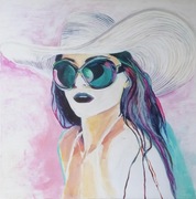 Obraz kobiety w kapeluszu 100x100