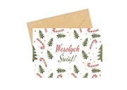 Pocztówka choinkowa choinki, laski cukrowe