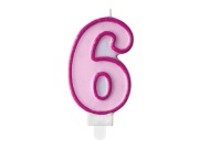 Świeczka urodzinowa Cyferka "6", różowy, 7 cm, PartyDeco