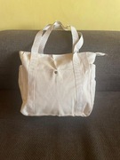 Torba materiałowa torebka na ramię plażowa z kieszeniami shopper beżowa