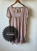 Beżowa czekoladowa sukienka z jedwabiu na lato zwiewna luźna 