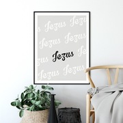 Plakat religijny, napis Jezus, na prezent 