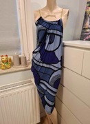 S imprezowa midi niebieska sukienka wzorzysta we wzór w print długa vintag