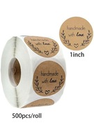 Naklejki HANDMADE WITH LOVE 100 szt. OKRĄGŁE