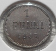Wielkie Księstwo Finlandii Mikołaj II Romanow 1 penni 1907 KM# 13 Ładna