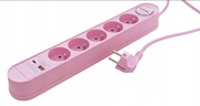 LISTWA ZASILAJĄCA przedłużacz Hykker 1,5m RÓŻOWA 5 gniazd + USB USB C