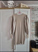 Beżowa sukienka Pink Air z bufiastymi rękawami, rozmiar M (38)