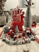 Stroik bożonarodzeniowy na stół czerwono- srebrny Glamour 