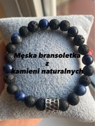 Męska, czarna bransoletka elastyczna z kamieni naturalnych