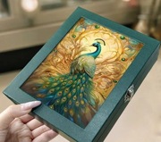 Organizer na biżuterię z lusterkiem paw idealny prezent vintage szkatułka