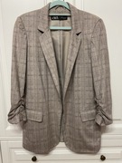 ZARA MARYNARKA ŻAKIET BEŻ KRATKA WELUR BEZ ZAPIĘCIA ROZM. XS