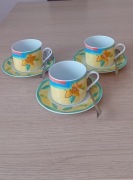 Filiżanka ze spodkiem porcelana Lubiana 3 szt + łyżeczki 
