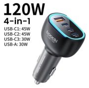 Ładowarka samochodowa Toocki 120W PD3.0 3x USB-C 45W 1x USB A  NOWA solidna