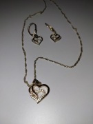 Komplet łańcuszek kolczyki serduszka złote