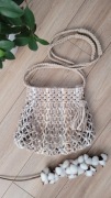 Torebka siatka/worek ecru makrama handmade beż