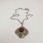 Piękny stary naszyjnik srebro 835 z bursztynem