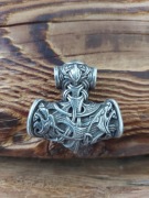 Młot Thora srebro plecionki wilki kruk piękny ciężki 38 g wikingowie wiking