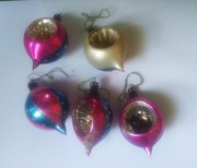 Bombki PRL szklane reflektorki choinkowe 5 sztuk