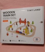 55-częściowy zestaw drewnianych kolejek dla dzieci z dźwigiem