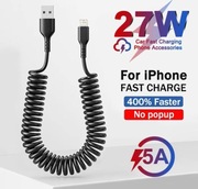 KABEL ZASILAJĄCY USB - Lightning IPHONE 27W 5A 20 cm rozciągany na 180 cm