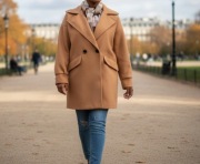 Włoski płaszcz damski oversize pudełkowy UNI camel