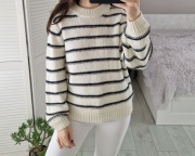 Shein kremowy sweter w czarne paski M