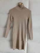 Sukienka z dzianiny Moche S M z golfem prążek beżowa 