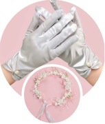 Komplet komunijny /Rękawiczki i Wianek