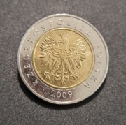 Moneta 5 zł z 2009 roku obiegowa 5zl złotych 2009r rok obiegowe RZADKA